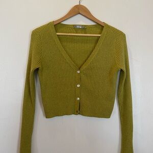 Green Ribbed V-Neck Sweater Everlane